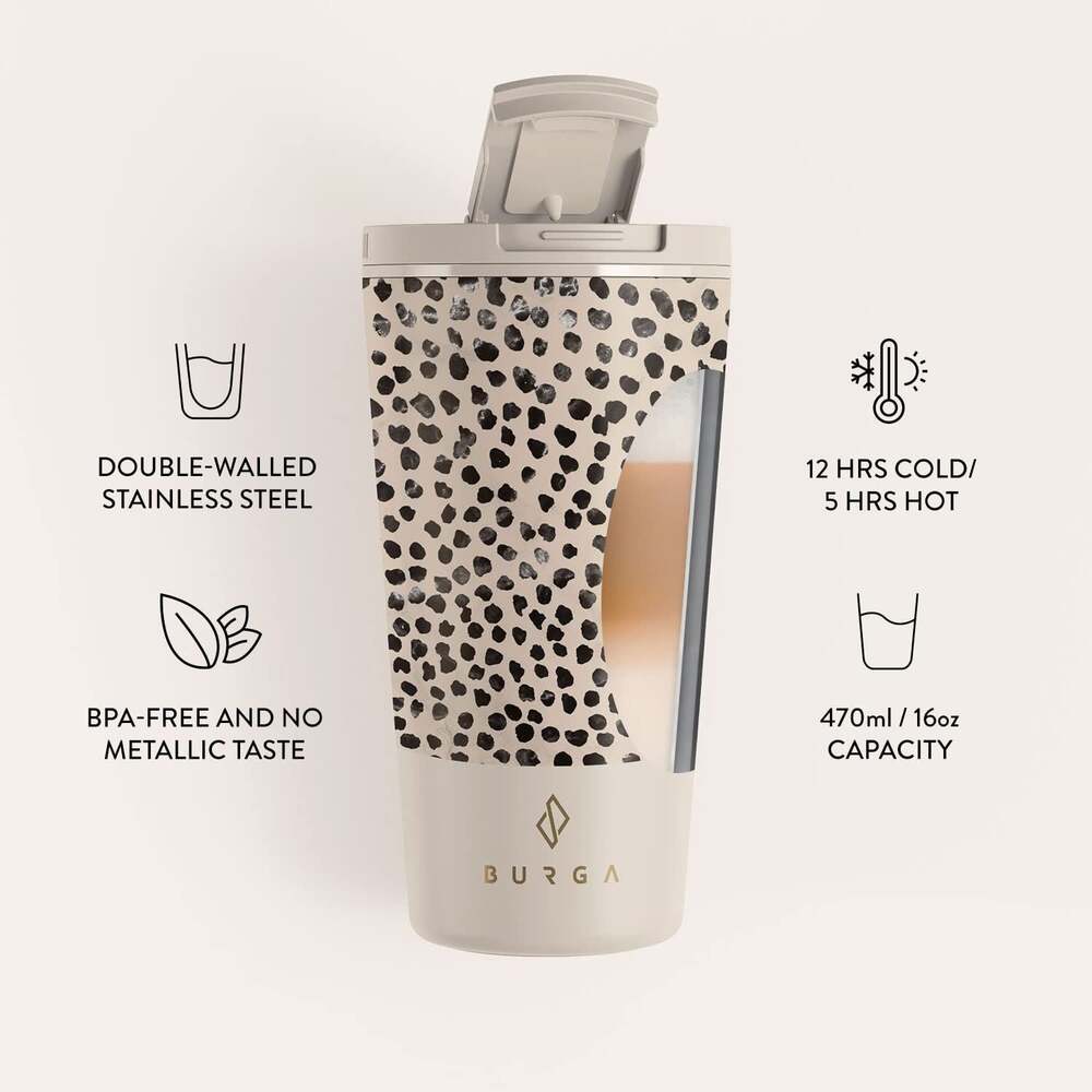 Burga 16oz‎ Double-Walled Stainless Steel Travel Mug - Dalmatian Print